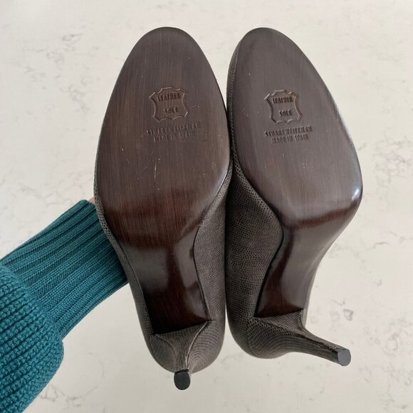Stuart Weitzman Designer Classic Textured Leather 3.75" Heeled Shoes Grey Sz 8M - Picture 7 of 14